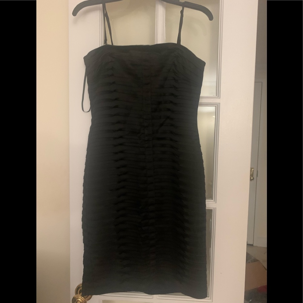 Black spaghetti strap pleated satin dress